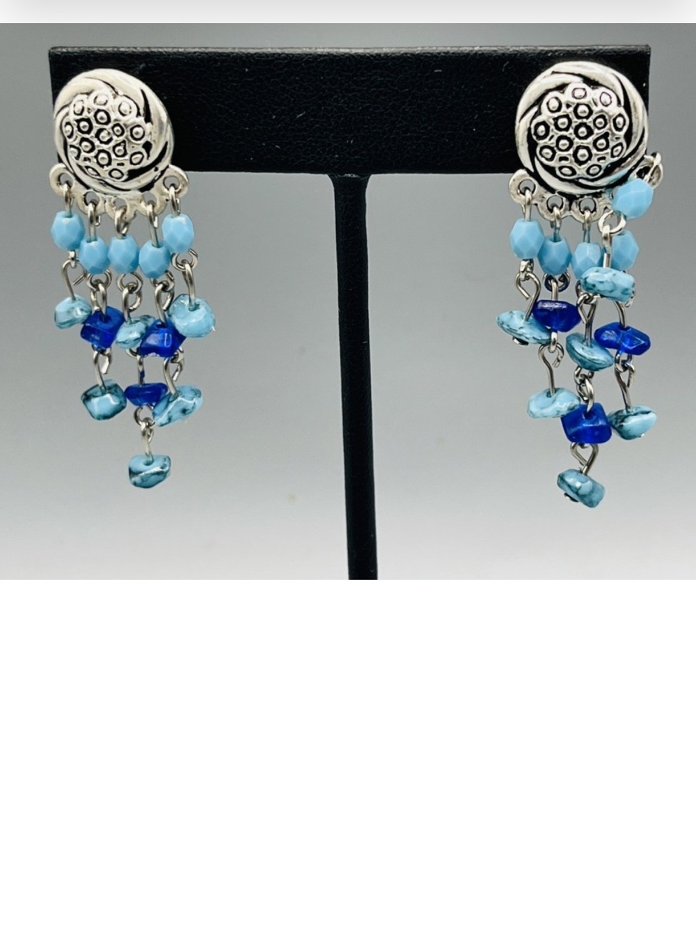 Beaded Dangle Earrings - Light Blue & Cobalt Blue